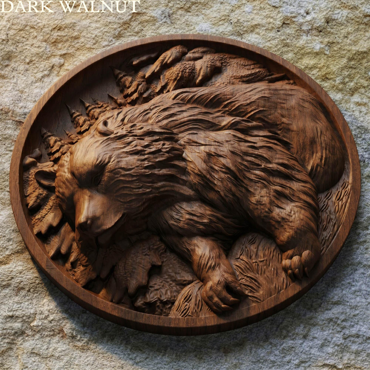 Bear in Plate Framed Bas Relief | Wooden Bear Carving | Sculptural Gift Idea