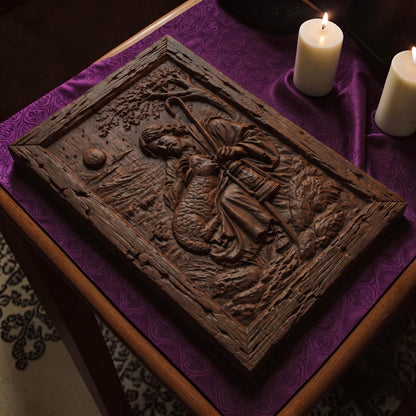 Jesus Christ the Shepherd Wooden Carved Handmade Christian Icon  Byzantine Greek Orthodox Home Decor Cretan Holy Carvings