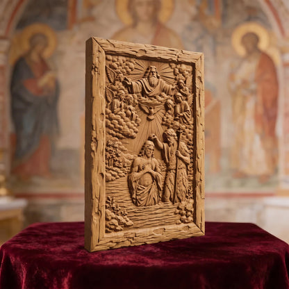 The Baptism of Jesus Christ Wooden Carved Handmade Christian Icon  Byzantine Greek Orthodox Home Decor Cretan Holy Carvings