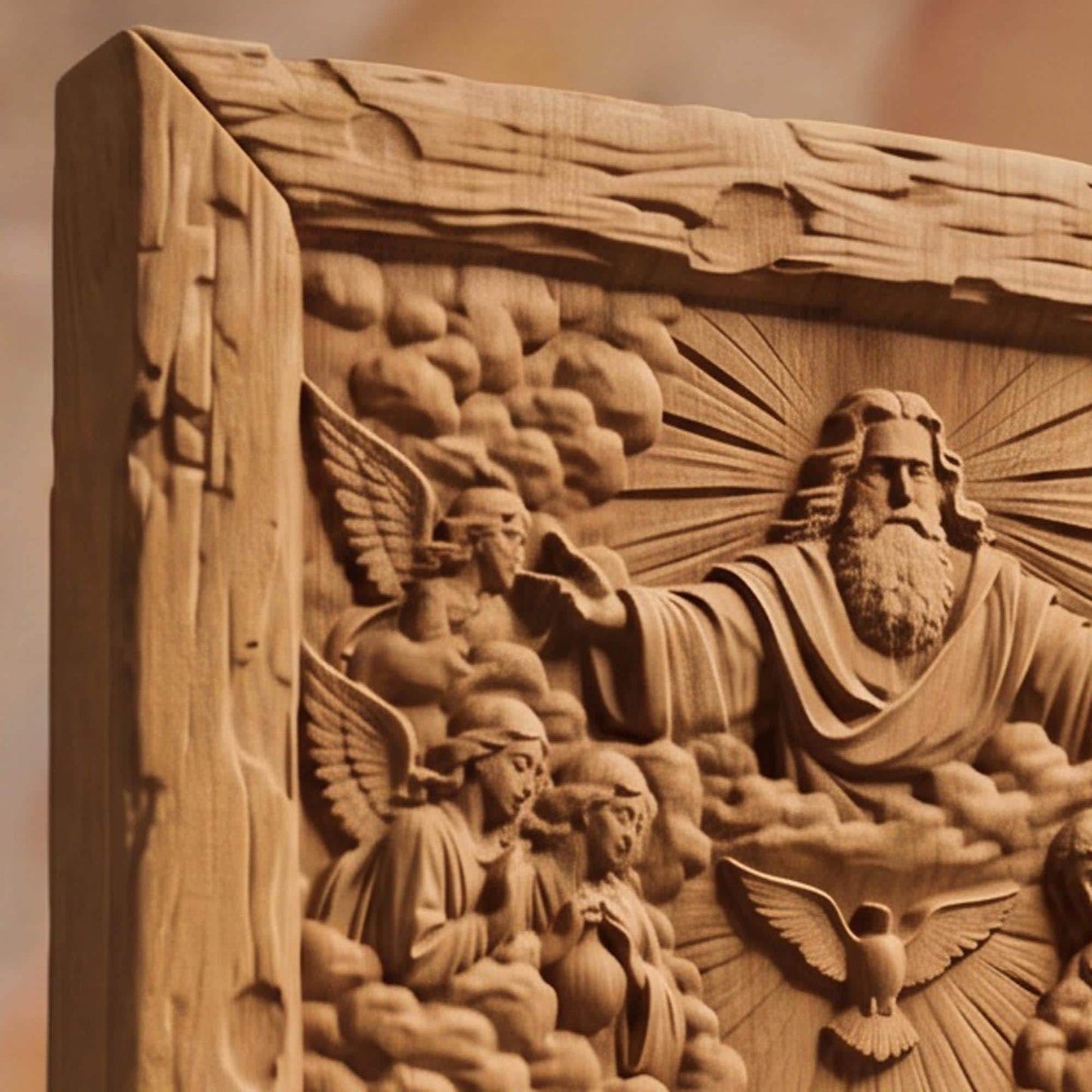 The Baptism of Jesus Christ Wooden Carved Handmade Christian Icon  Byzantine Greek Orthodox Home Decor Cretan Holy Carvings