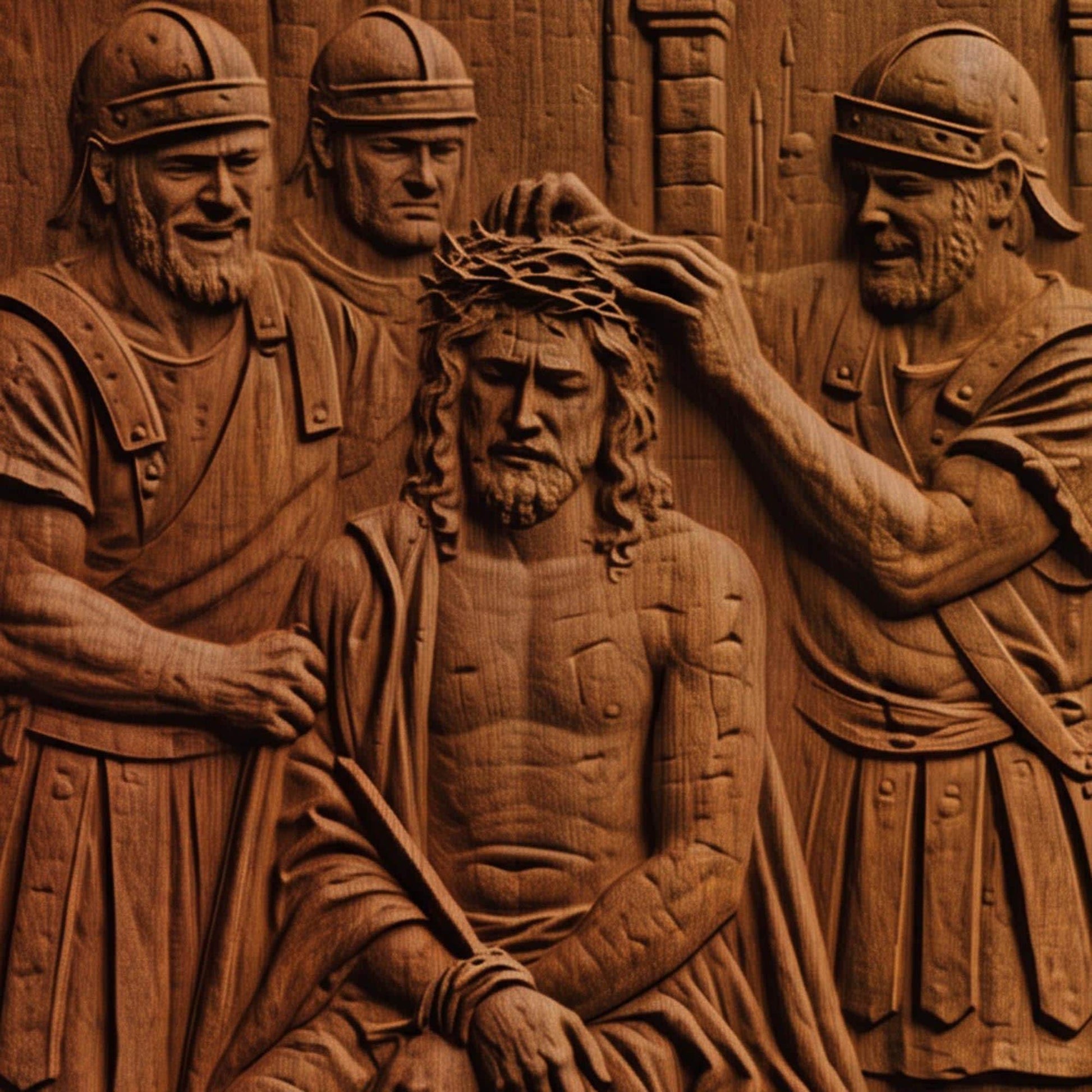 Jesus Christ Tortured by Roman Soldiers Wooden Carved Handmade Christian Icon  Byzantine Greek Orthodox Home Art Decor Cretan Holy Carvings