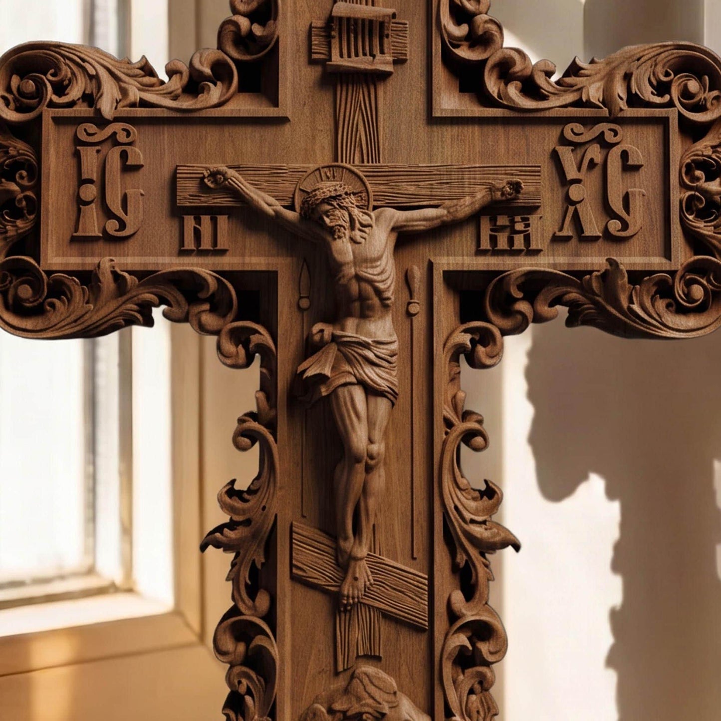 Hand Carved Cross No 11 | Wood Byzantine Greek Christian Wall Art Cretan Holy Carvings