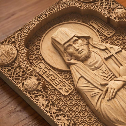 Saint Nikephoros the Leper Patron of Infectious Diseases Wooden Carved Handmade Christian Icon | Byzantine Greek Orthodox Home Art Decor