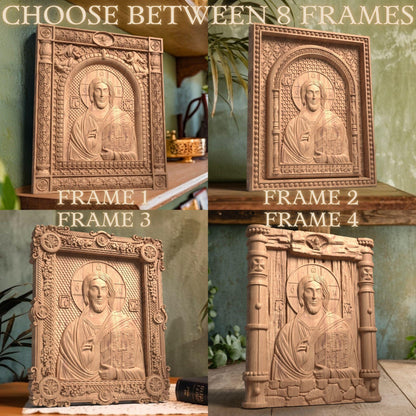 Christ Pantocrator of Sinai Wooden Carved Handmade Christian Icon. Byzantine Greek Orthodox Home Decor.