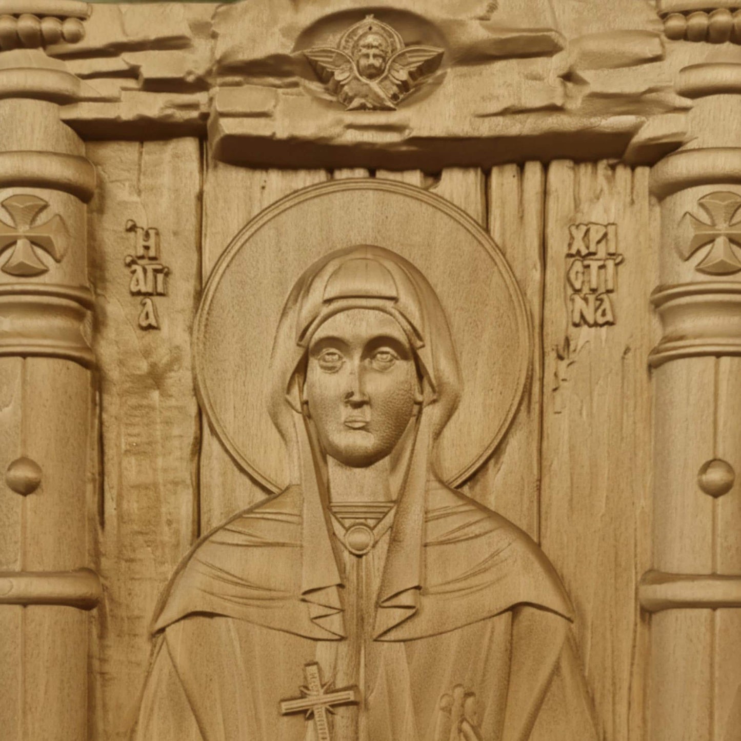 Saint Christina Wooden Carved Handmade Christian Icon. Byzantine Greek Orthodox Home Art Decor.