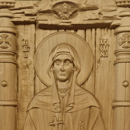 Saint Christina Wooden Carved Handmade Christian Icon. Byzantine Greek Orthodox Home Art Decor.