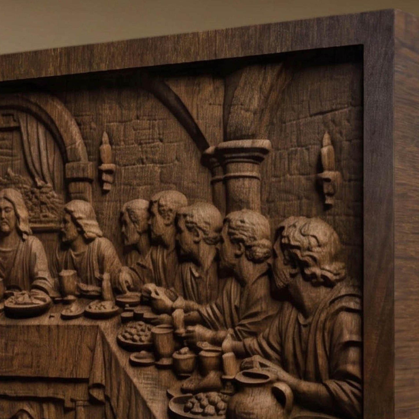 The Last Supper Simple Frame Wooden Carved Handmade Christian Icon  Byzantine Greek Orthodox Home Decor Cretan Holy Carvings