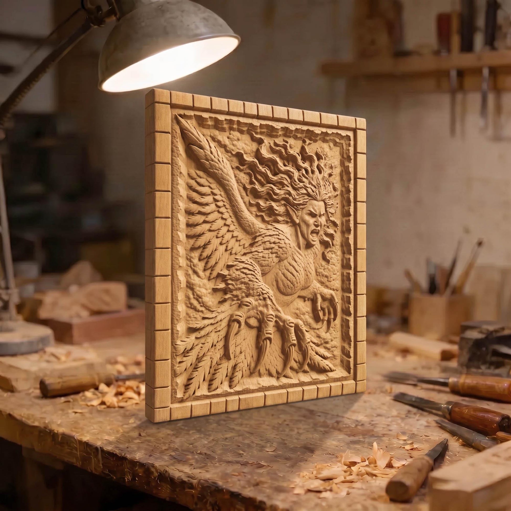 Harpy from Ancient Greek Mythology 3D Wooden Bas Relief Panel Art Sculptural Gift Idea Cretan Holy Carvings