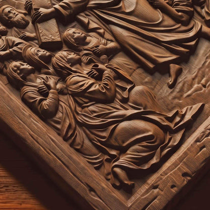 The Way to Mount Golgotha Wooden Carved Handmade Christian Icon  Byzantine Greek Orthodox Home Decor Cretan Holy Carvings