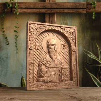 Saint Alexander Wooden Carved Handmade Christian Icon. Byzantine Greek Orthodox Home Art Decor.