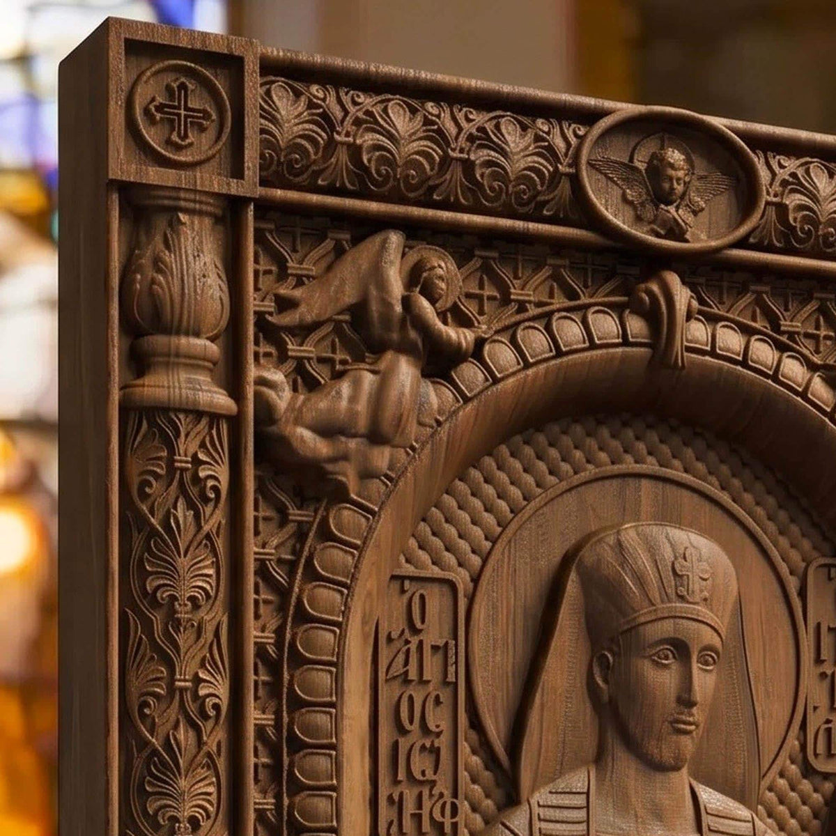 Patriarch Joseph Wooden Carved Handmade Christian Icon | Byzantine Greek Orthodox Home Art Decor
