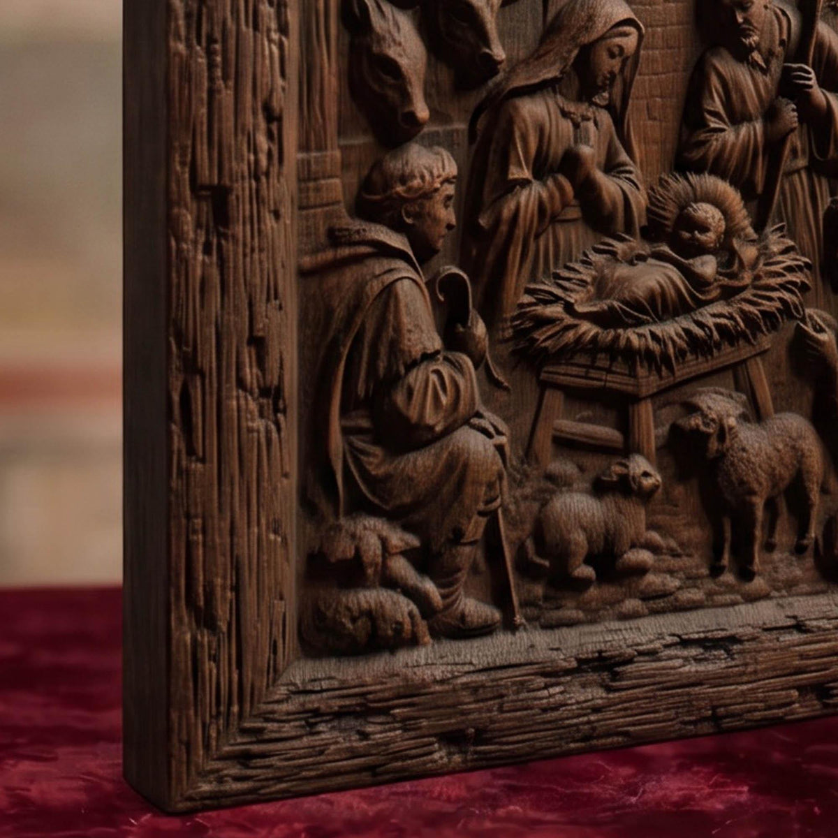 The Birth of Jesus Christ and the Shepherds Wooden Carved Handmade Christian Icon  Byzantine Greek Orthodox Home Decor Cretan Holy Carvings