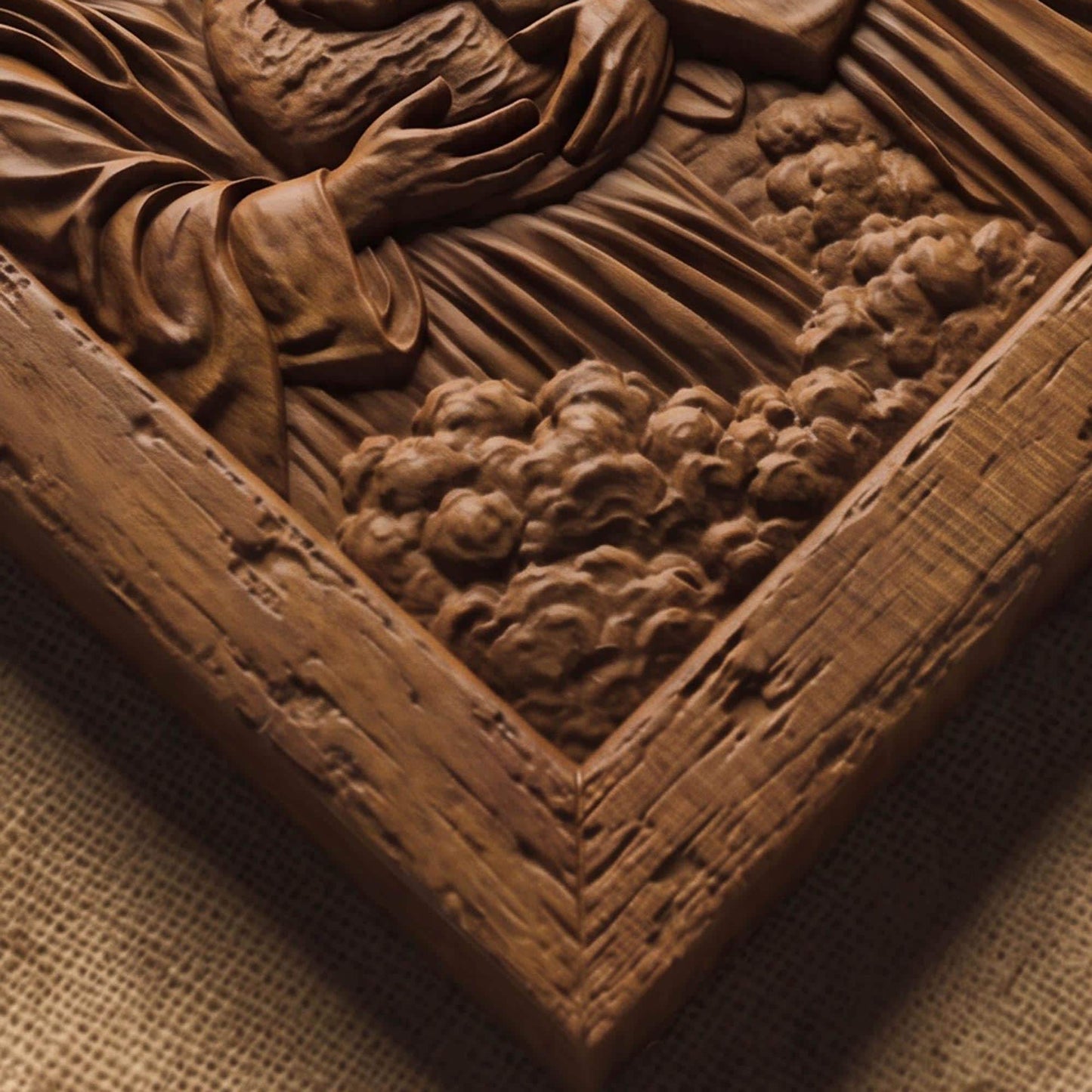 God Creating Earth Wooden Carved Handmade Christian Icon  Byzantine Greek Orthodox Home Decor Cretan Holy Carvings