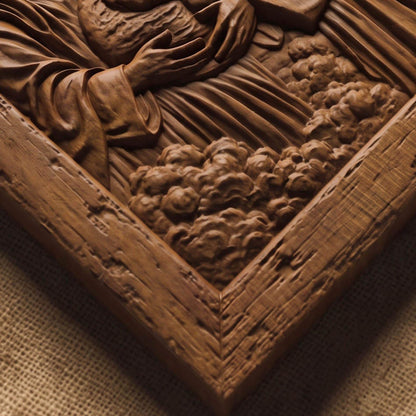 God Creating Earth Wooden Carved Handmade Christian Icon  Byzantine Greek Orthodox Home Decor Cretan Holy Carvings
