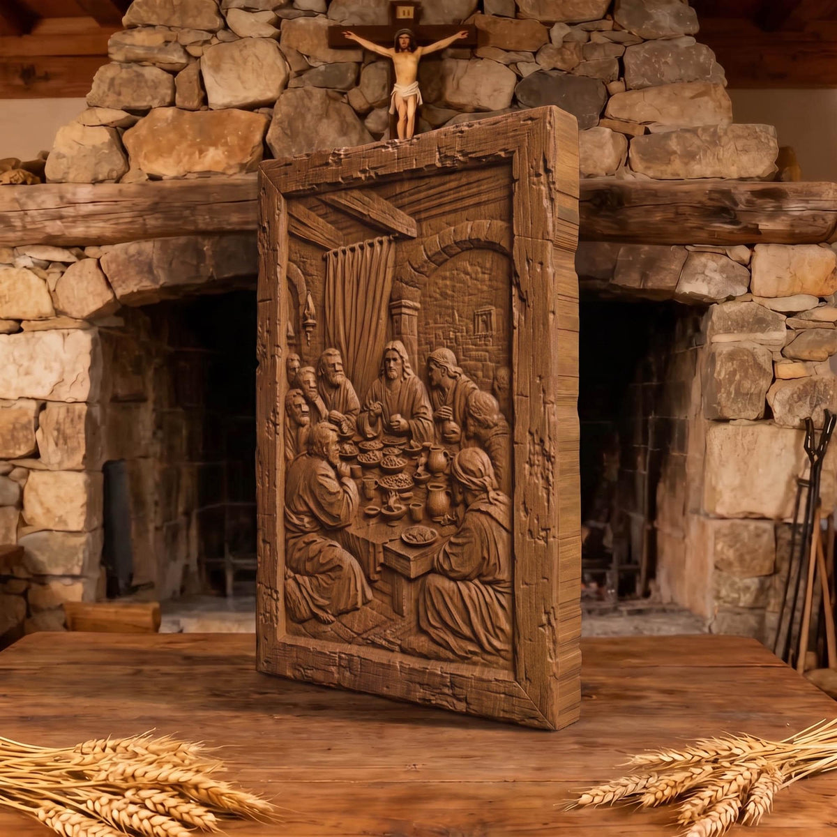 The Last Supper Wooden Carved Handmade Christian Icon  Byzantine Greek Orthodox Home Decor Cretan Holy Carvings
