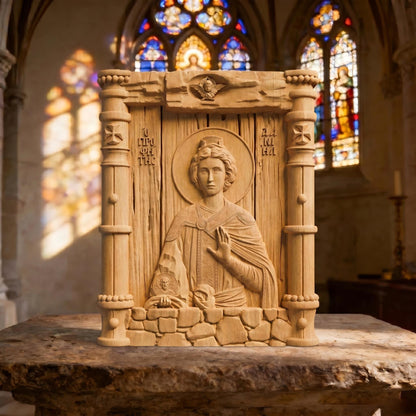Prophet Daniel Wooden Carved Handmade Christian Icon Patron Saint of Courage, Fortitude, and Strength Left Side Natural Wood Color Cretan Holy Carvings