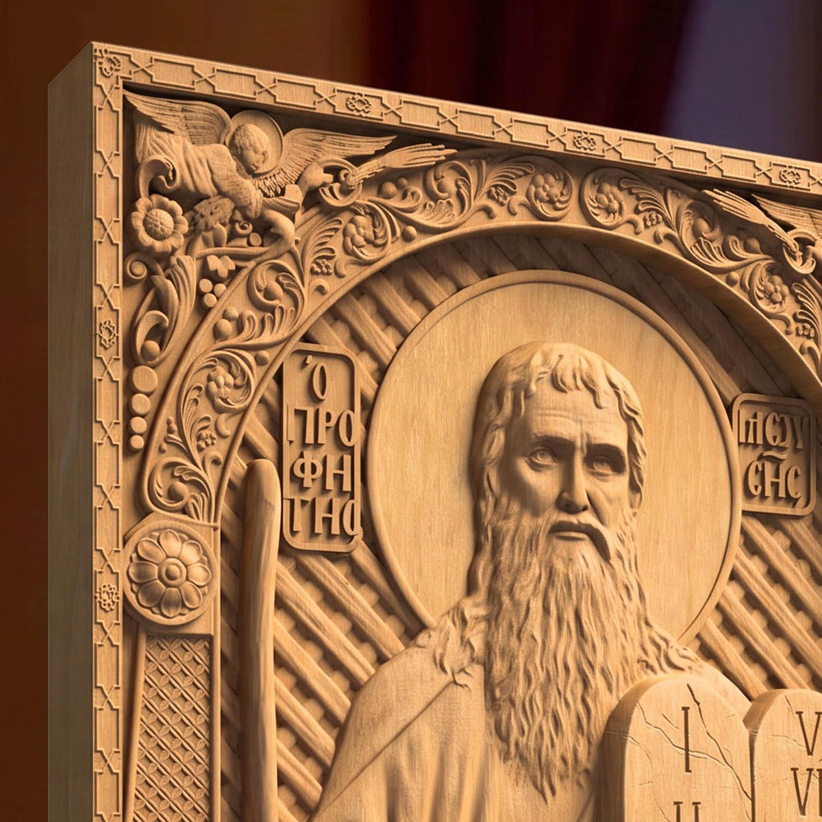 Prophet Moses Wooden Carved Handmade Christian Icon | Byzantine Greek Orthodox Home Art Decor
