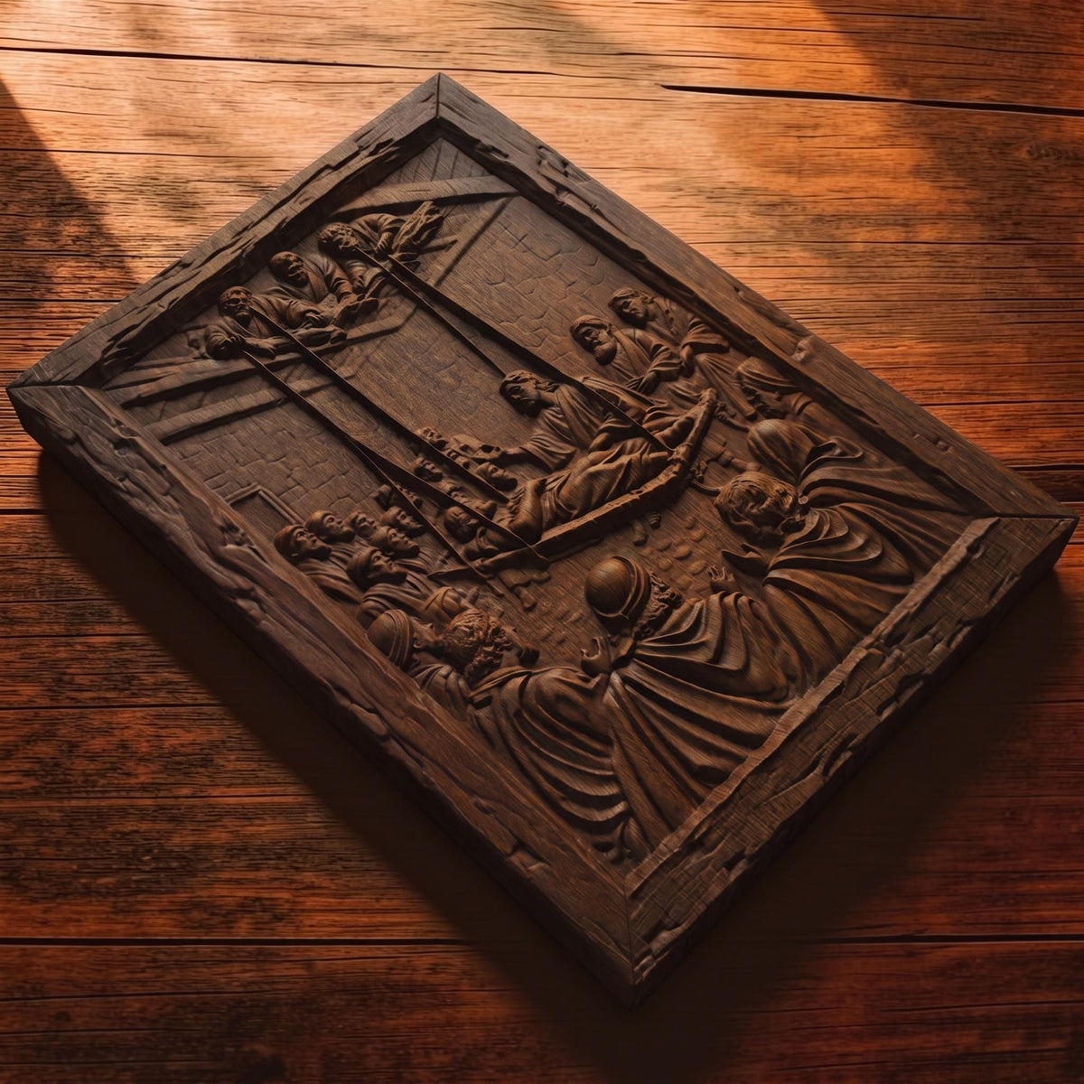 Jesus Christ Healing the Paralyzed Man Brought From the Roof Wooden Carved Handmade Christian Icon  Byzantine Greek Orthodox Home Decor Cretan Holy Carvings