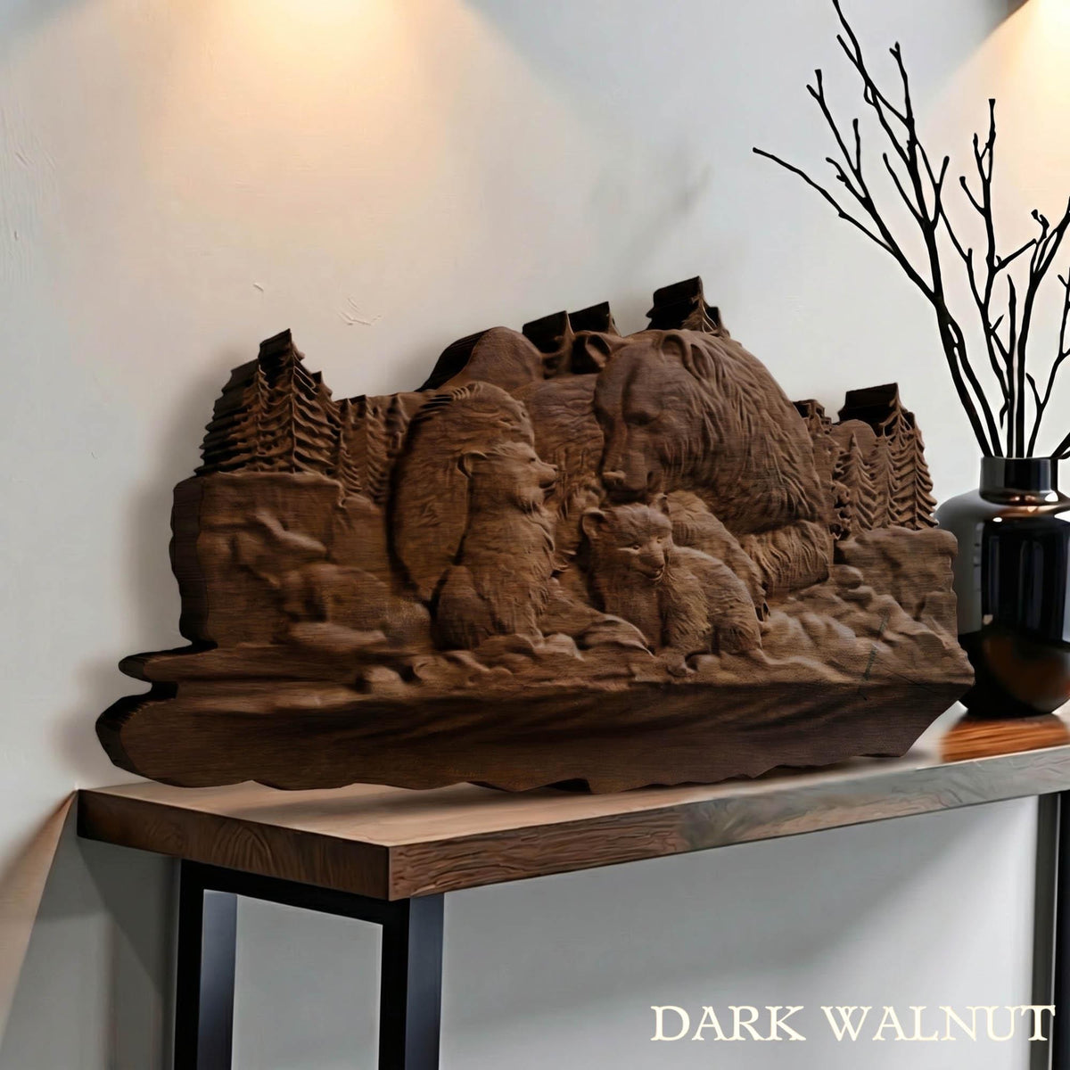 Bear Family Framed Bas Relief | Wooden Bear Carving | Sculptural Gift Idea