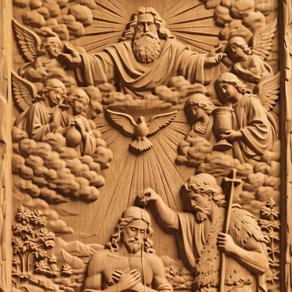 The Baptism of Jesus Christ Wooden Carved Handmade Christian Icon  Byzantine Greek Orthodox Home Decor Cretan Holy Carvings