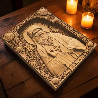 Saint Porphyrios of Kavsokalyvia Wooden Carved Handmade Christian Icon | Byzantine Greek Orthodox Home Art Decor