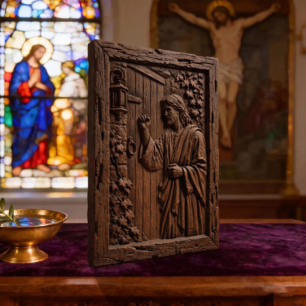 Jesus Christ Stands at the Door and Knocks Wooden Carved Handmade Christian Icon  Byzantine Greek Orthodox Home Decor Cretan Holy Carvings