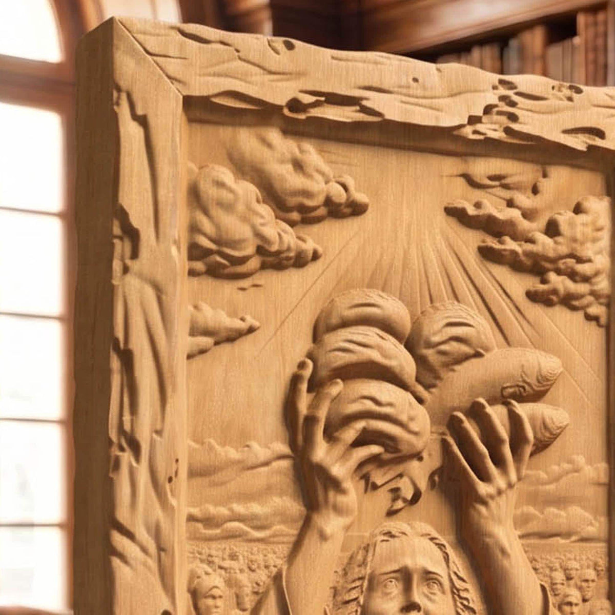 Jesus Christ Feeds the 5000 Wooden Carved Handmade Christian Icon  Byzantine Greek Orthodox Home Decor Cretan Holy Carvings