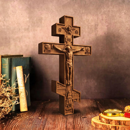 Hand Carved Cross No 6 | Wood Byzantine Greek Christian Wall Art Cretan Holy Carvings