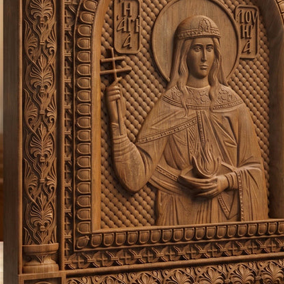 Saint Lucy Patron Saint of Blindness Wooden Carved Handmade Christian Icon | Byzantine Greek Orthodox Home Art Decor