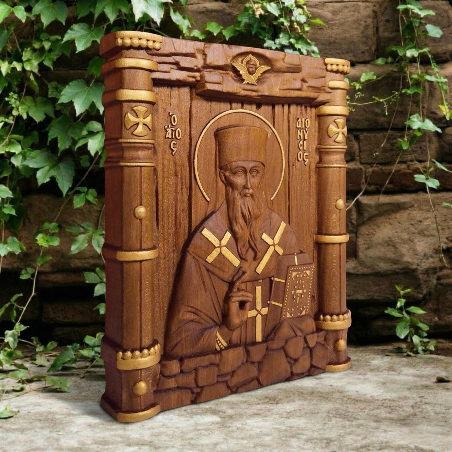 Saint Dionysios of Zakynthos Wooden Carved Handmade Christian Icon. Byzantine Greek Orthodox Home Decor.