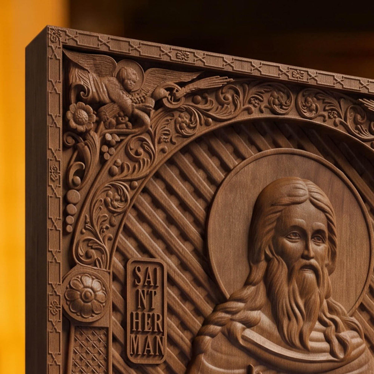 Saint Herman of Alaska Wooden Carved Handmade Christian Icon | Byzantine Greek Orthodox Home Art Decor