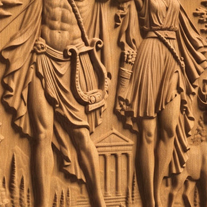 Apollo and Artemis Gods of Olympus 3D Wooden Bas Relief Panel Art Sculptural Gift Idea Cretan Holy Carvings