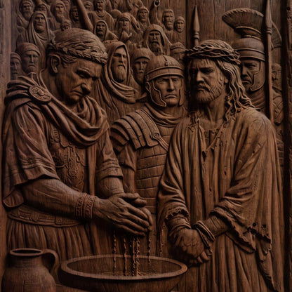 Pilate Washes his Hands of the Blood of Jesus Christ Wooden Carved Handmade Christian Icon  Byzantine Greek Orthodox Home Decor Cretan Holy Carvings