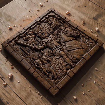 Alexander the Great 3D Wooden Bas Relief Panel Art Sculptural Gift Idea Cretan Holy Carvings