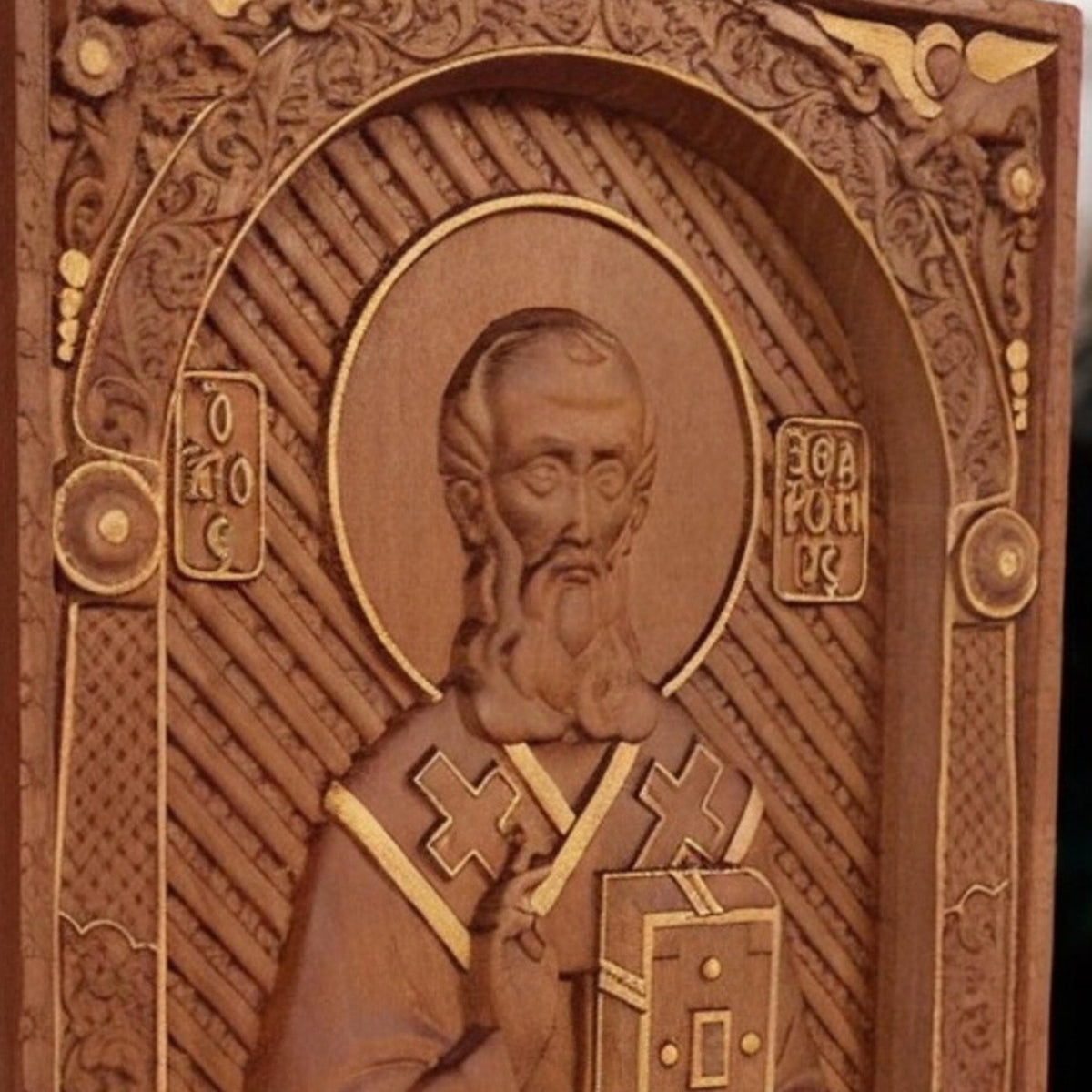 Saint Athanasius of Alexandria Wooden Carved Handmade Christian Icon. Byzantine Greek Orthodox Home Decor.