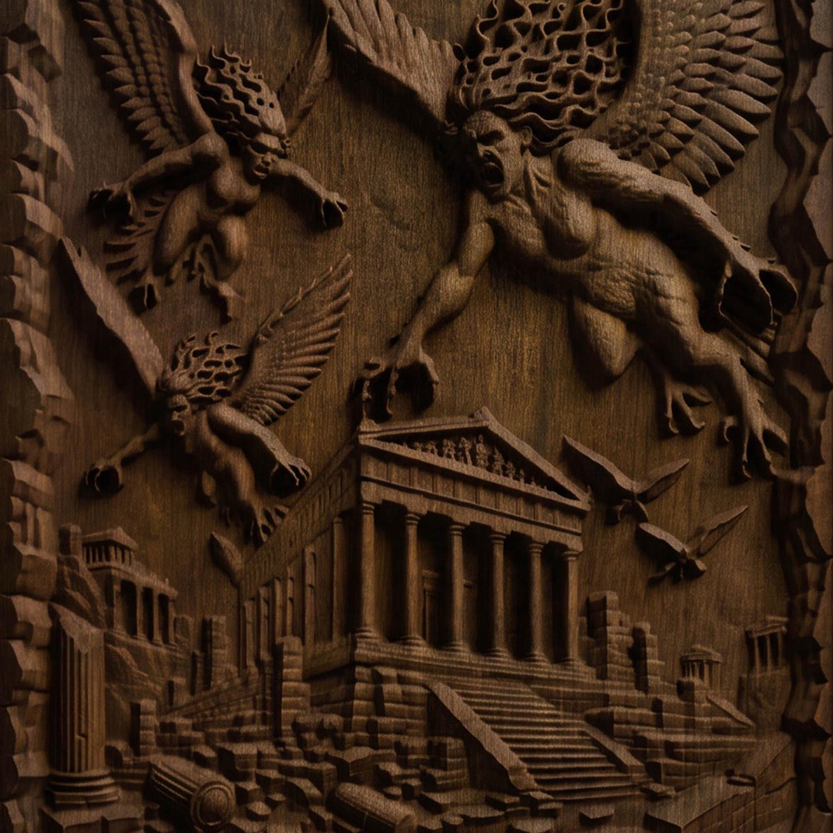 Harpies Ancient Greek Mythology Monsters 3D Wooden Bas Relief Panel Art Sculptural Gift Idea Cretan Holy Carvings