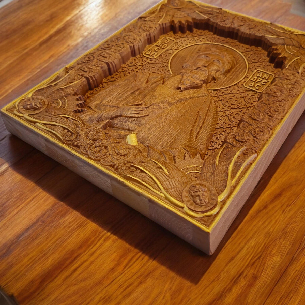 Saint Andrew the Apostle Wooden Carved Handmade Christian Icon. Byzantine Greek Orthodox Home Art Decor.