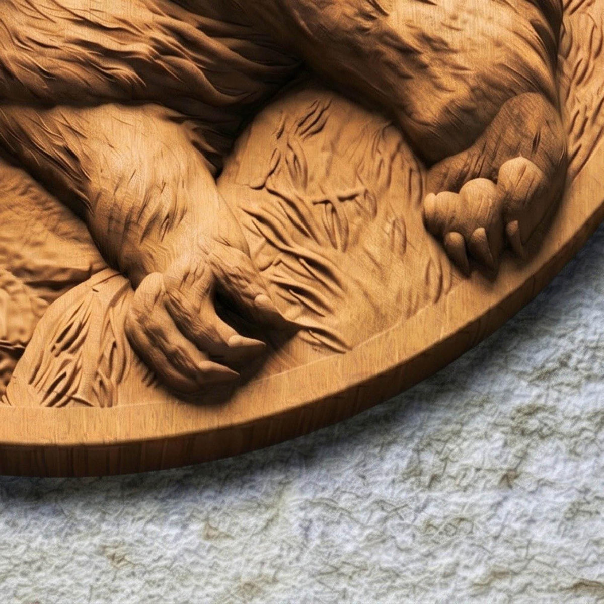 Bear in Plate Framed Bas Relief | Wooden Bear Carving | Sculptural Gift Idea