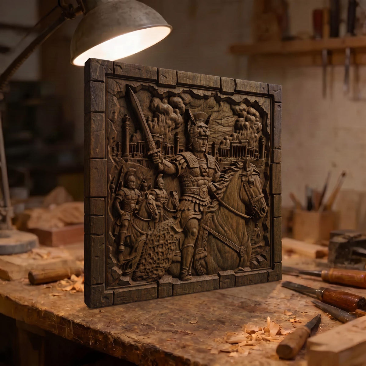 Alexander the Great 3D Wooden Bas Relief Panel Art Sculptural Gift Idea Cretan Holy Carvings