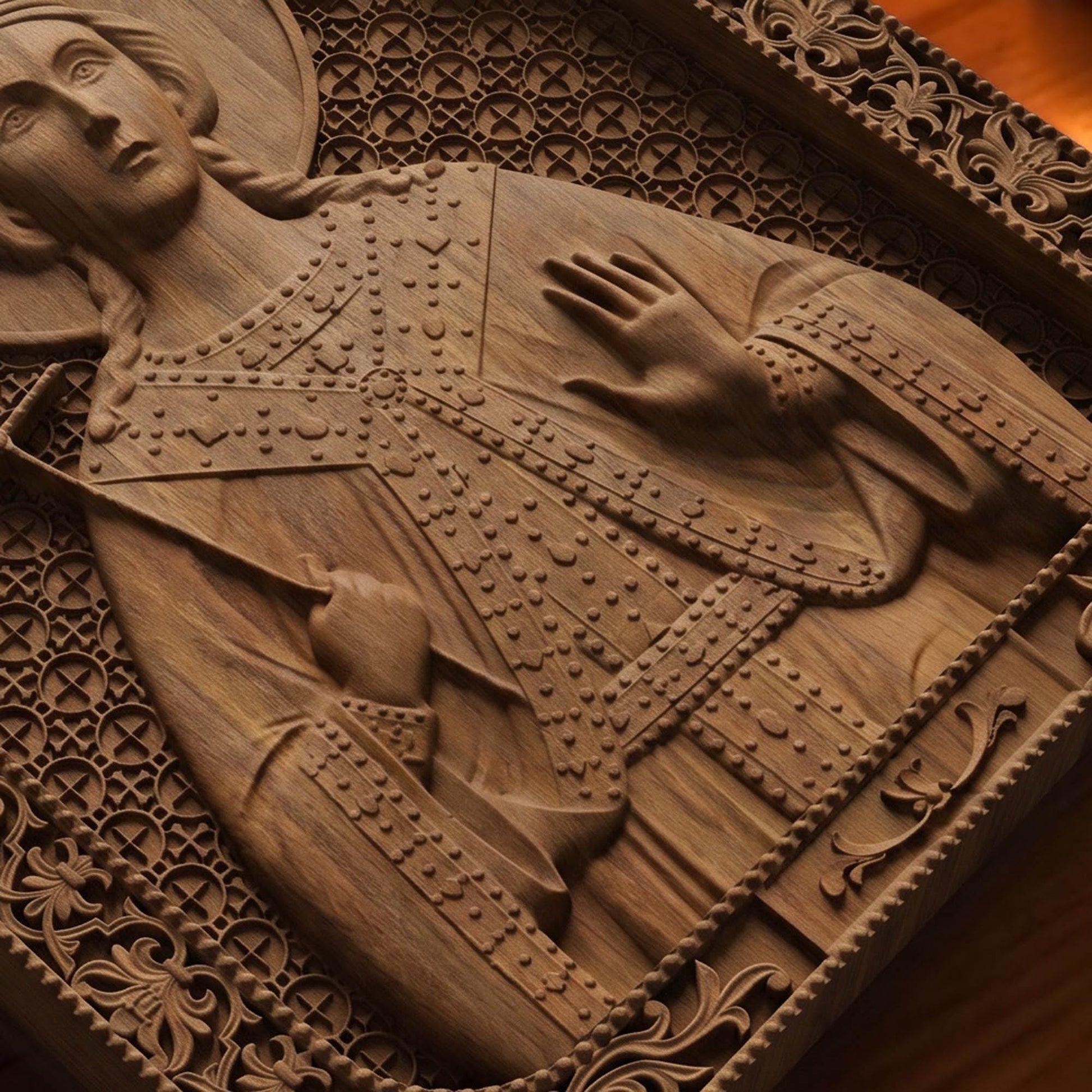 Saint Barbara Wooden Carved Handmade Christian Icon Patron Saint of Artillerymen Cretan Holy Carvings