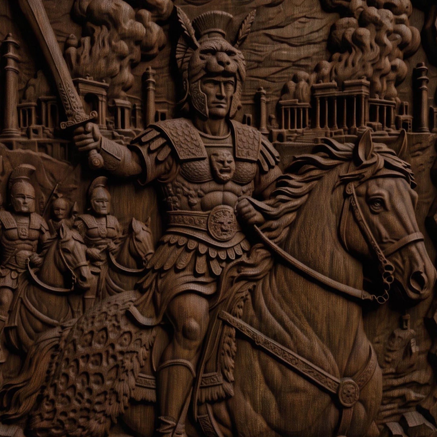 Alexander the Great 3D Wooden Bas Relief Panel Art Sculptural Gift Idea Cretan Holy Carvings
