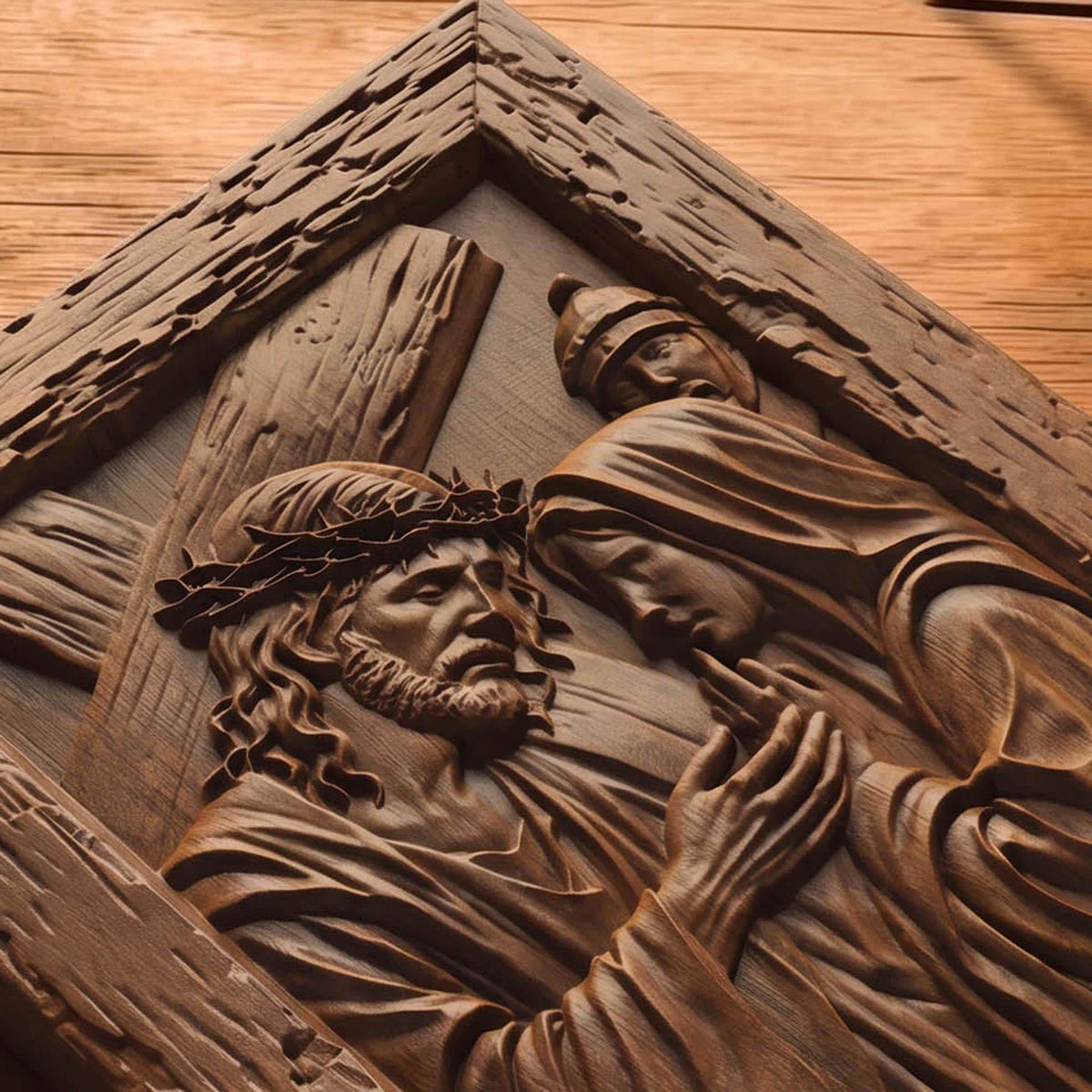 Virgin Mary Supports Jesus Wooden Carved Handmade Christian Icon  Byzantine Greek Orthodox Home Decor Cretan Holy Carvings