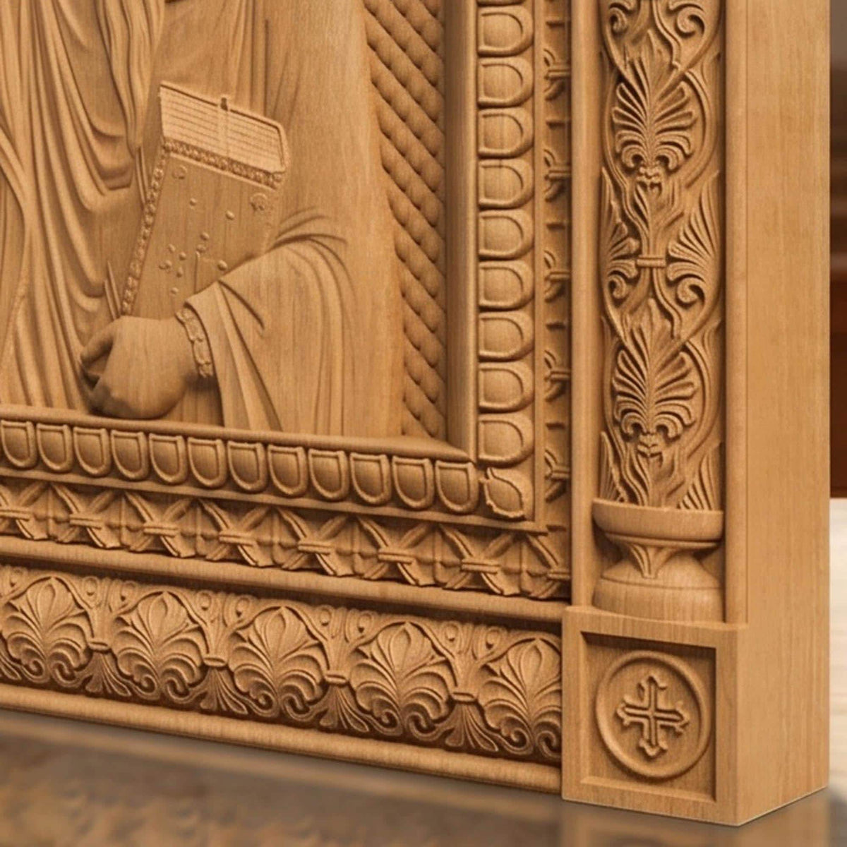 Saint Charalambos Wooden Carved Handmade Christian Icon | Byzantine Greek Orthodox Home Art Decor