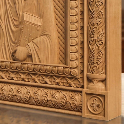Saint Charalambos Wooden Carved Handmade Christian Icon | Byzantine Greek Orthodox Home Art Decor