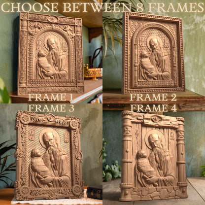 Saint Stylianos Wooden Carved Handmade Christian Icon. Byzantine Greek Orthodox Home Art Decor.