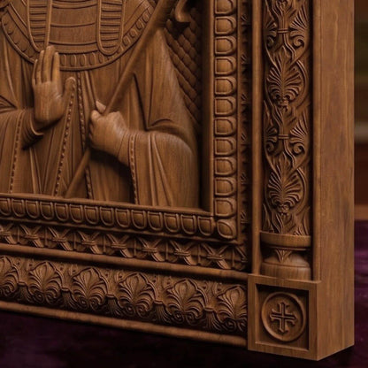 Patriarch Joseph Wooden Carved Handmade Christian Icon | Byzantine Greek Orthodox Home Art Decor