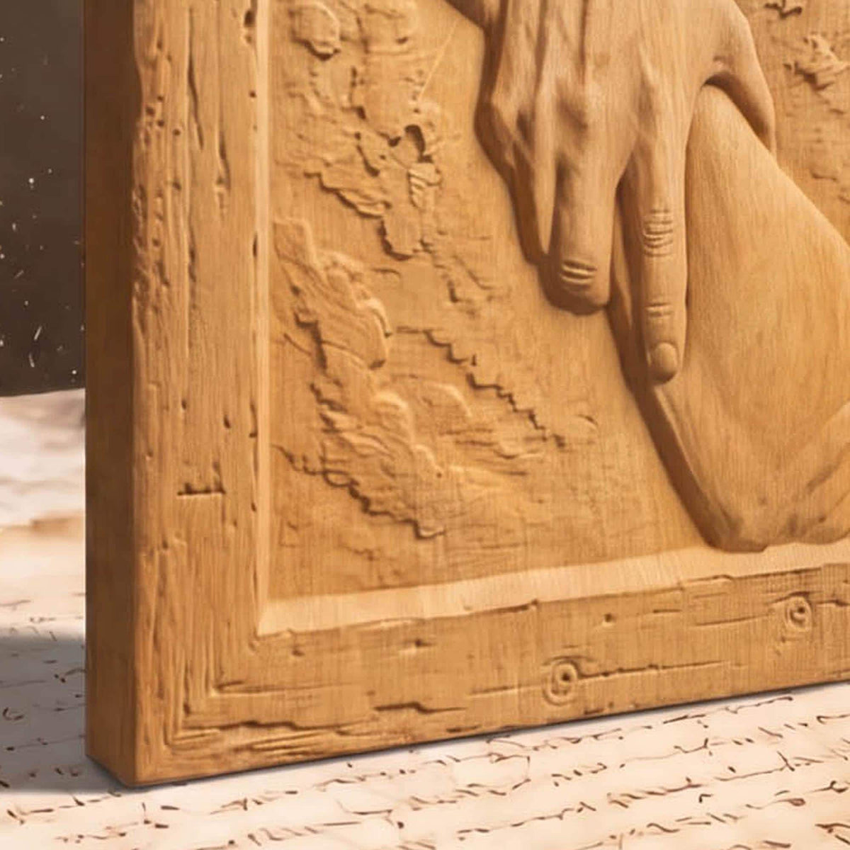 God Helps Wooden Carved Handmade Christian Icon  Byzantine Greek Orthodox Home Decor Cretan Holy Carvings