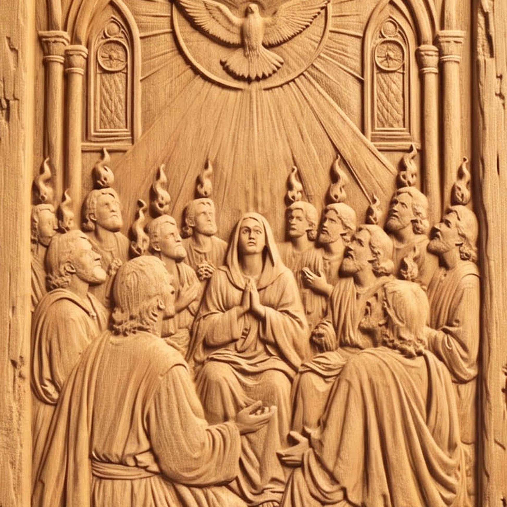 Pentecoste the Holy Spirit as Tongues of Fire Wooden Carved Handmade Christian Icon  Byzantine Greek Orthodox Home Decor Cretan Holy Carvings