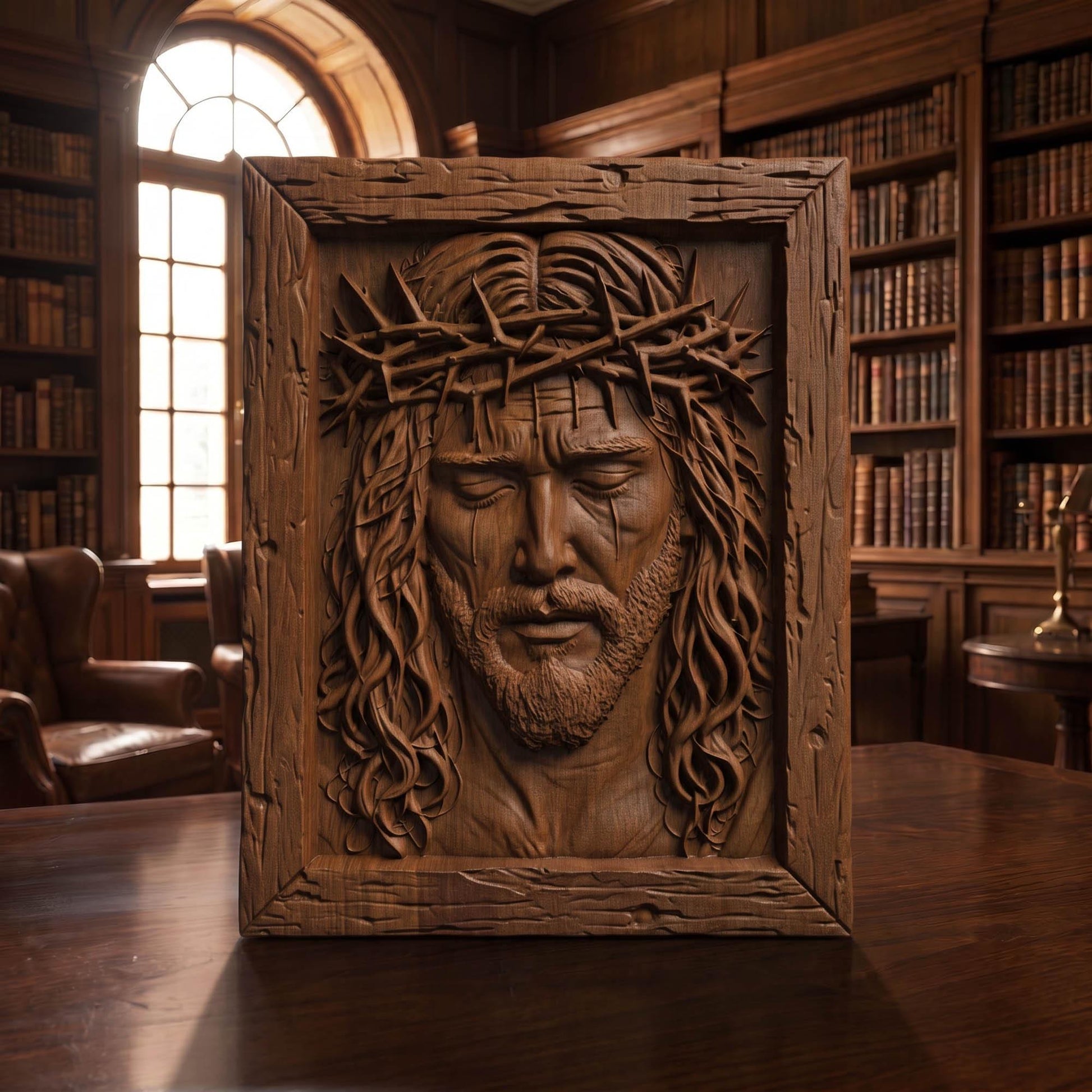 Jesus Christ Face Wooden Carved Handmade Christian Icon  Byzantine Greek Orthodox Home Decor Cretan Holy Carvings
