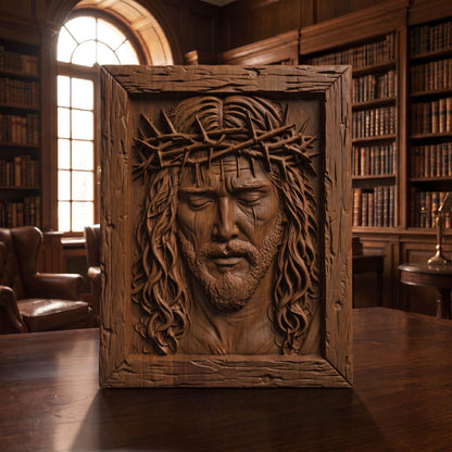 Jesus Christ Face Wooden Carved Handmade Christian Icon  Byzantine Greek Orthodox Home Decor Cretan Holy Carvings